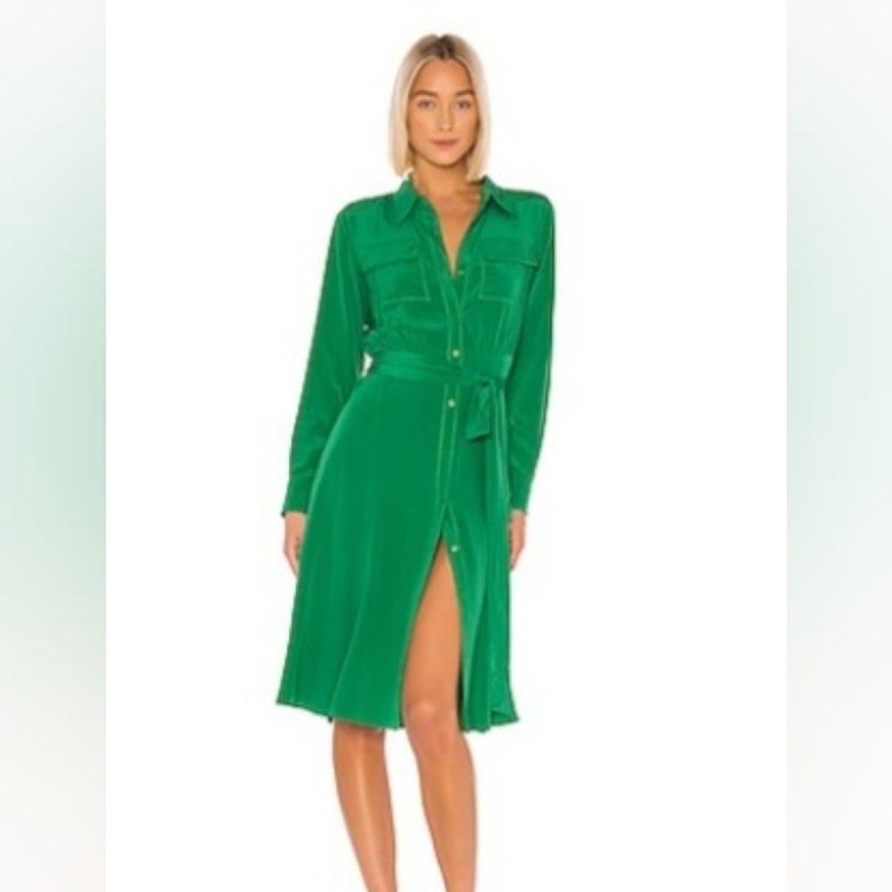 diane von furstenberg green silk dress Antonette Belted Shirt Dress, Green, Women's, M 1970's diane von furstenberg designs
